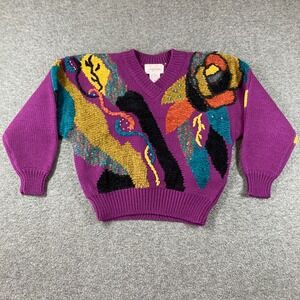 Vintage Jaclyn Smith Sweater Womens Small S Purple Abstract Art to Wear